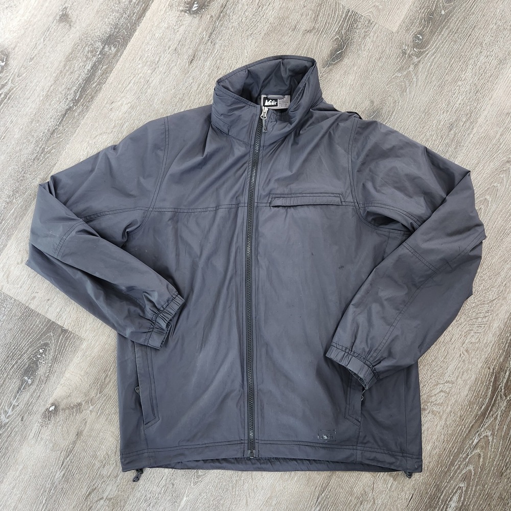 REI Mens Full Zip Windbreaker Jacket Charcoal Gray Mesh Lined RN 37249 Large